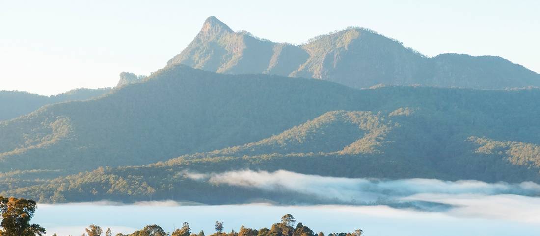 Enjoy remarkable views of Mount Warning while cycling along the Tweed Valley region.