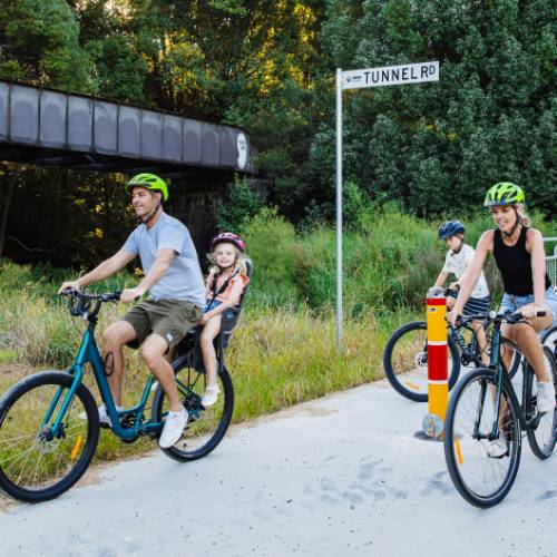 Family cycling the Northern Rivers Rail Trail