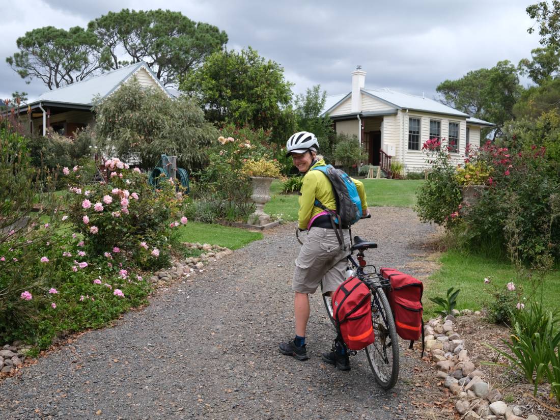 Cyclist arriving into the old school b and b in South Wolumla |  <i>Ross Baker</i>