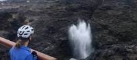 Cyclist viewing the Kiama Blowhole on the south coast cycle | Kate Baker