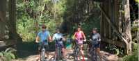 Cyclists at the end of the first stage of the Rail trail at Crabbes Creek | Kate Baker