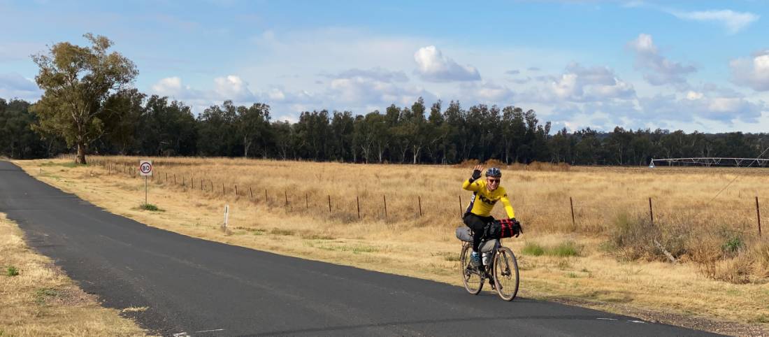 Happy cyclist on the route between Dubbo and Wellington |  <i>Michele Eckersley</i>
