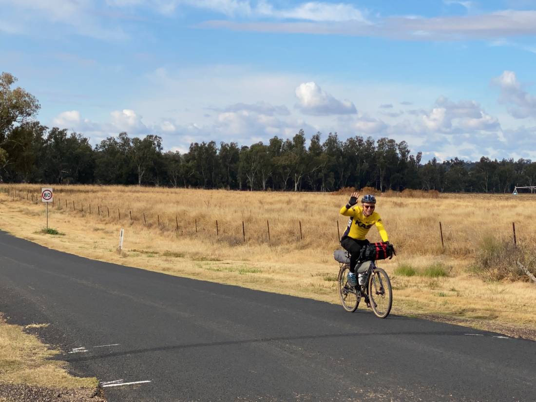 Happy cyclist on the route between Dubbo and Wellington |  <i>Michele Eckersley</i>
