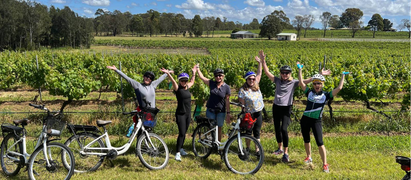 A group of friends on a cycle tour in the Hunter Valley | Kate Baker