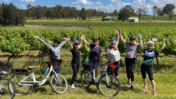 A group of friends on a cycle tour in the Hunter Valley | Kate Baker