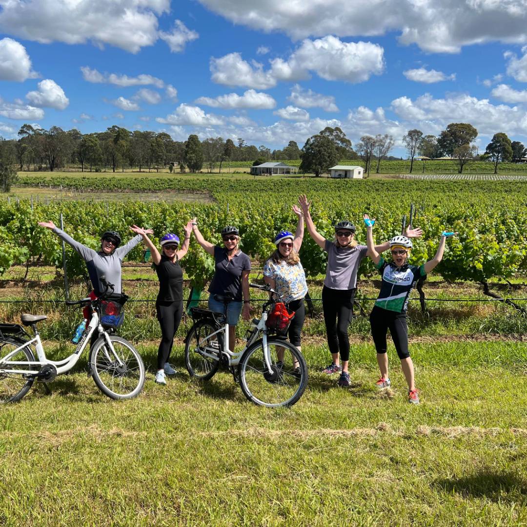 A group of friends on a cycle tour in the Hunter Valley | Kate Baker