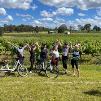 A group of friends on a cycle tour in the Hunter Valley | Kate Baker