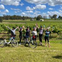 A group of friends on a cycle tour in the Hunter Valley | Kate Baker
