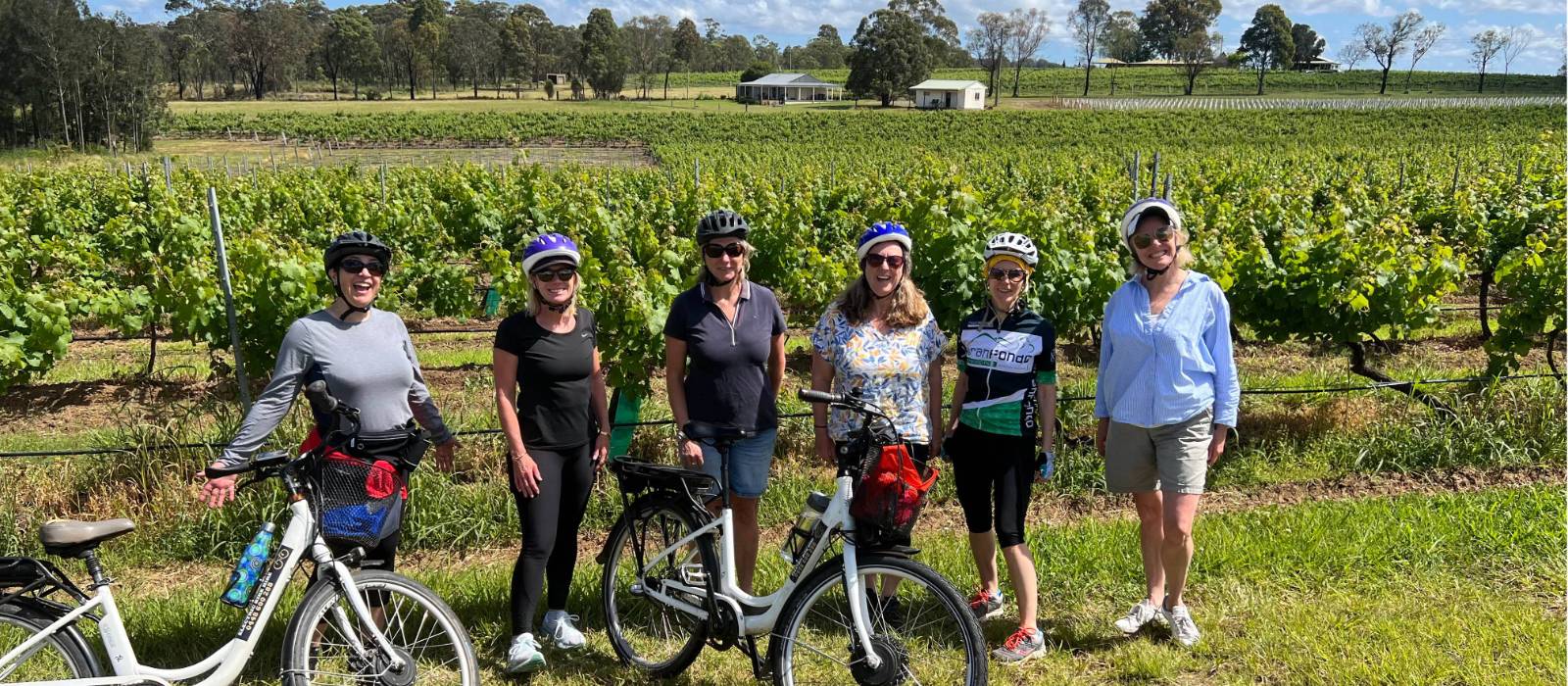 A group of friends on a cycle tour in the Hunter Valley | Kate Baker