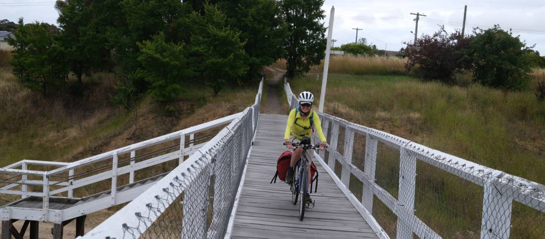 cyclist on the old railway bridge in Bombala | <i>Ross Baker</i>