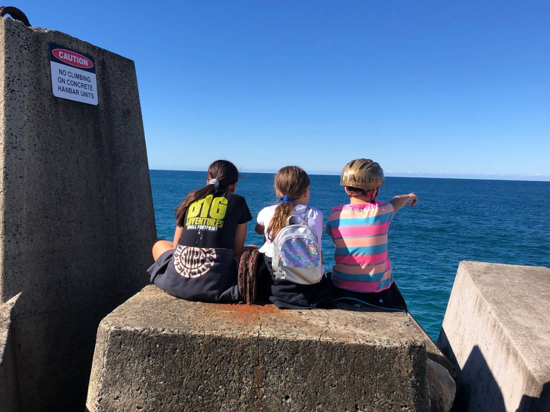 Kids taking a break from the bikes to spot whales |  <i>Brad Atwal</i>