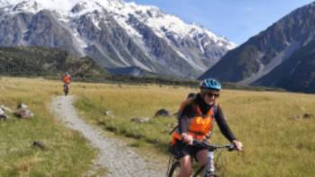 Aunty Lynne on section 1,Trail Adventures Incredible scenery cycling the Alps to Ocean trail