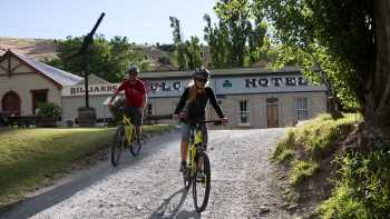 Cycling out from the Vulcan Hotel near St Bathans