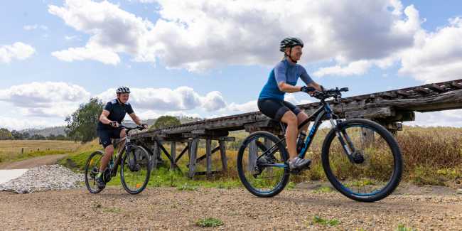 Pedal a mountain bike on the Brisbane Valley Rail Trail