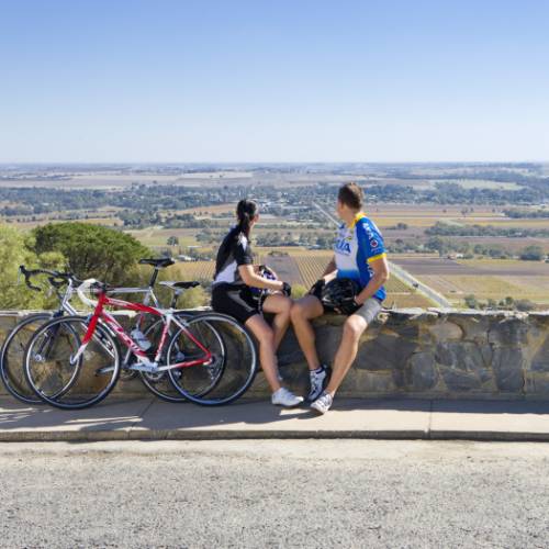 Cyclists relaxing at Mengler Hill Lookout in the Barossa Valley