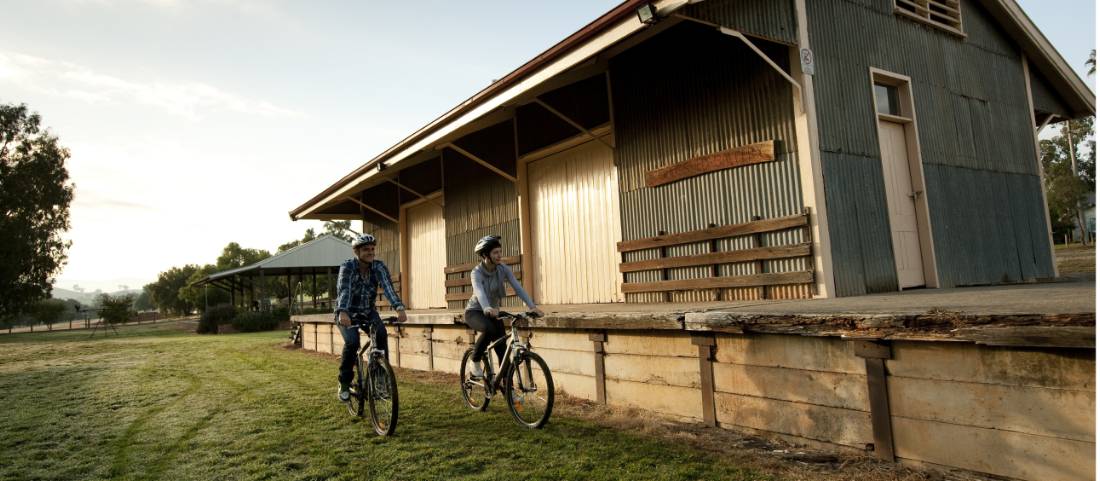Cyclists near Yea Station in Victoria's high country