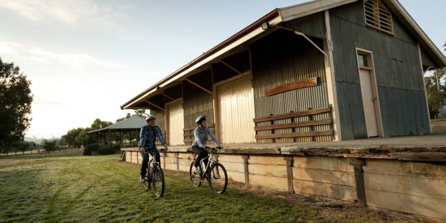 Cyclists near Yea Station in Victoria's high country
