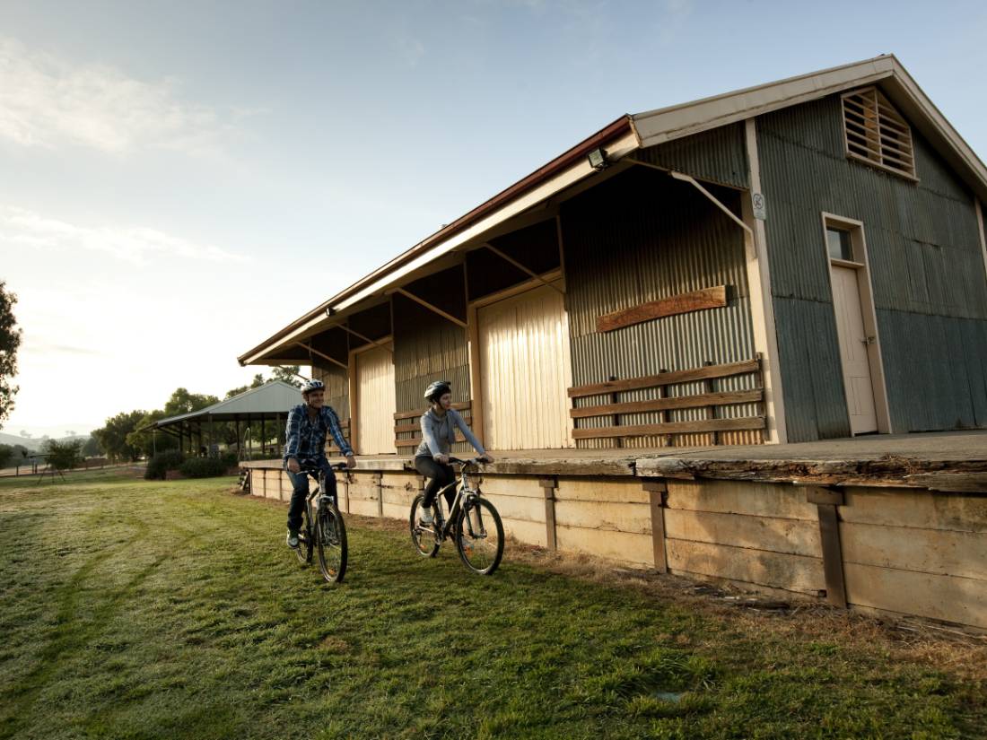 Cyclists near Yea Station in Victoria's high country