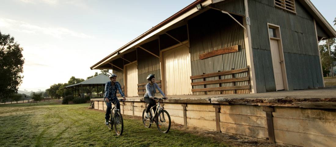 Cyclists near Yea Station in Victoria's high country