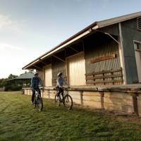 Cyclists near Yea Station in Victoria's high country