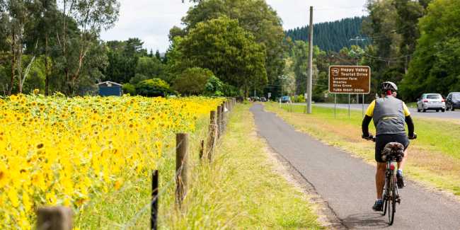 Cycling along bike-friendly paths in Victoria's High Country