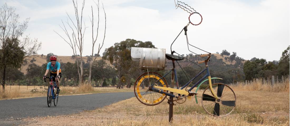 You'll encounter interesting cyclists on the Murray to the Mountains rail trail |  <i>Bruce Baker</i>