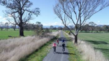 Cycling the Great Victorian Rail Trail near Olivers Road | Rail Trails Australia