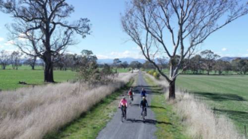 Cycling the Great Victorian Rail Trail near Olivers Road | Rail Trails Australia