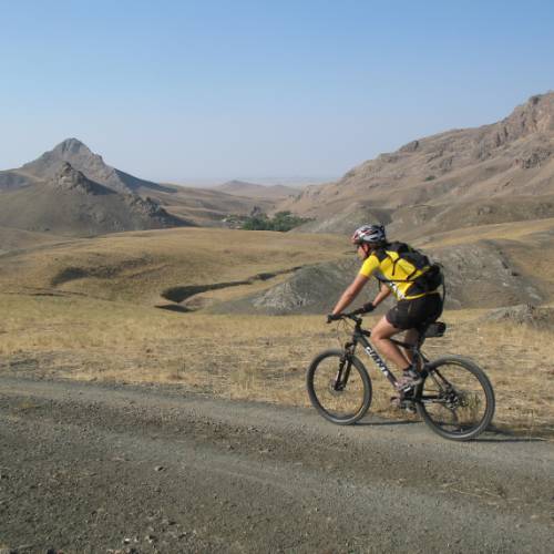 Riding past the impressive Ortacheku Rocks