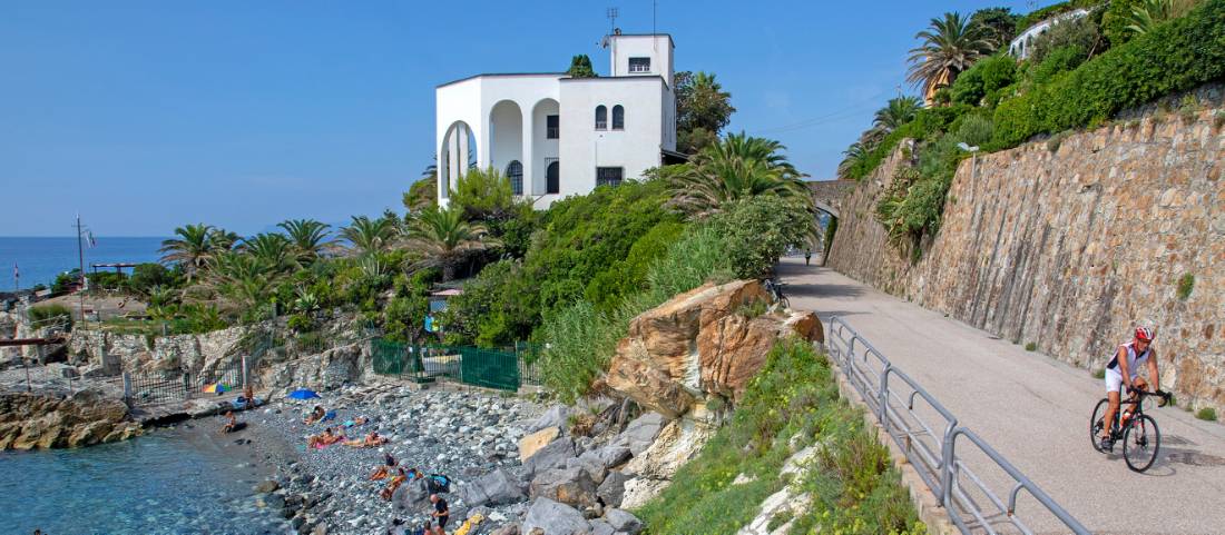 Cycling past cosy beaches on the Lungomare Europa cycleway on the Ligurian coast |  <i>Andrew Bain</i>