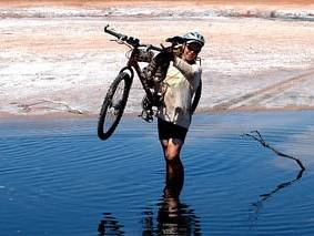 Crossing the saline Savory Creek, the main source of water for Lake Disappointment, the Canning Stock Route |  <i>Kate Leeming</i>