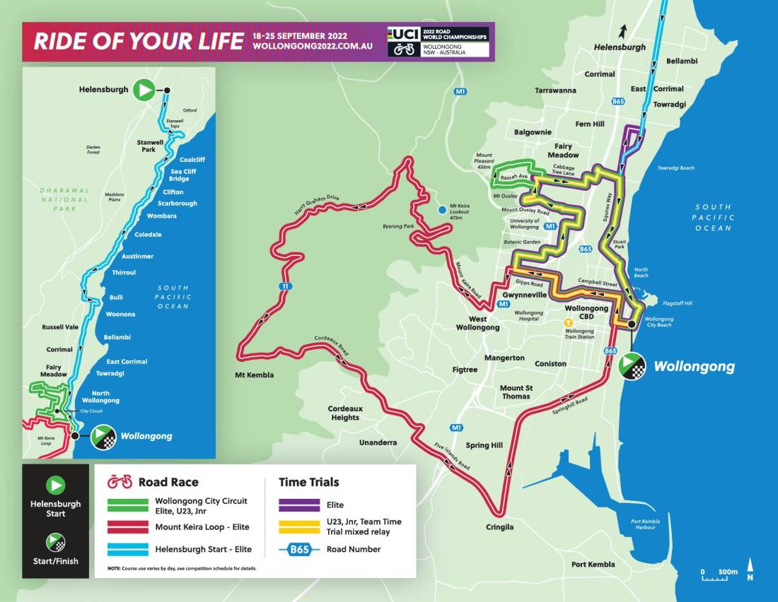 Wollongong 2022 cycling ourse map