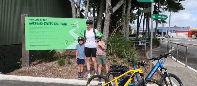 A family at the start of the Northern Rivers Rail Trail | Erin Wileman